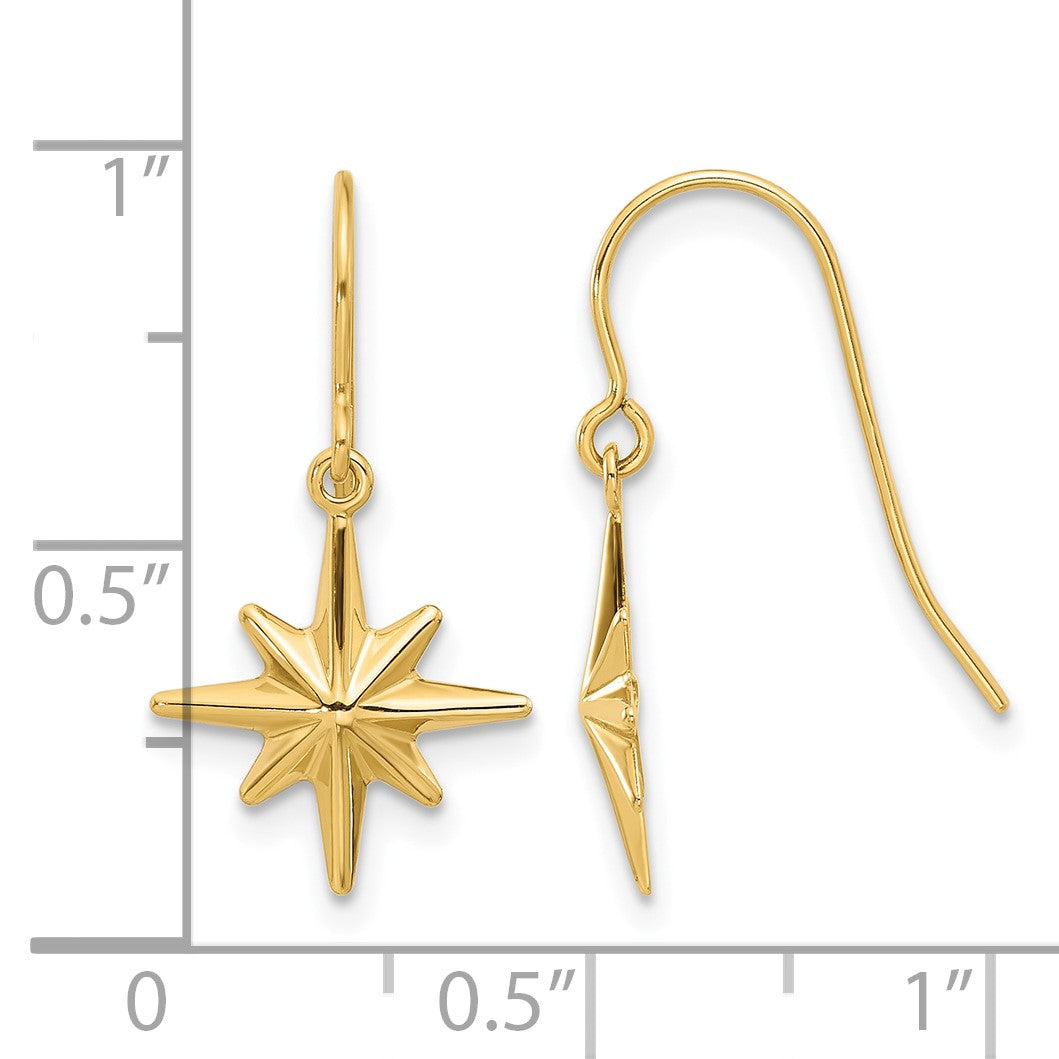 14K Star Dangle French Hook Earrings