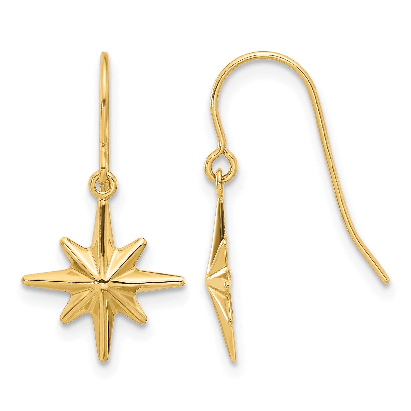 14K Star Dangle French Hook Earrings