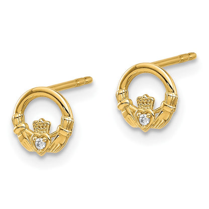 14K CZ Claddagh Post Earrings