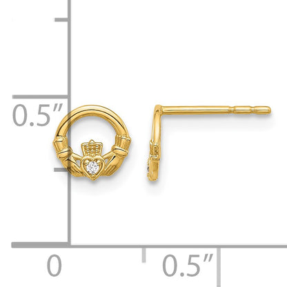 14K CZ Claddagh Post Earrings