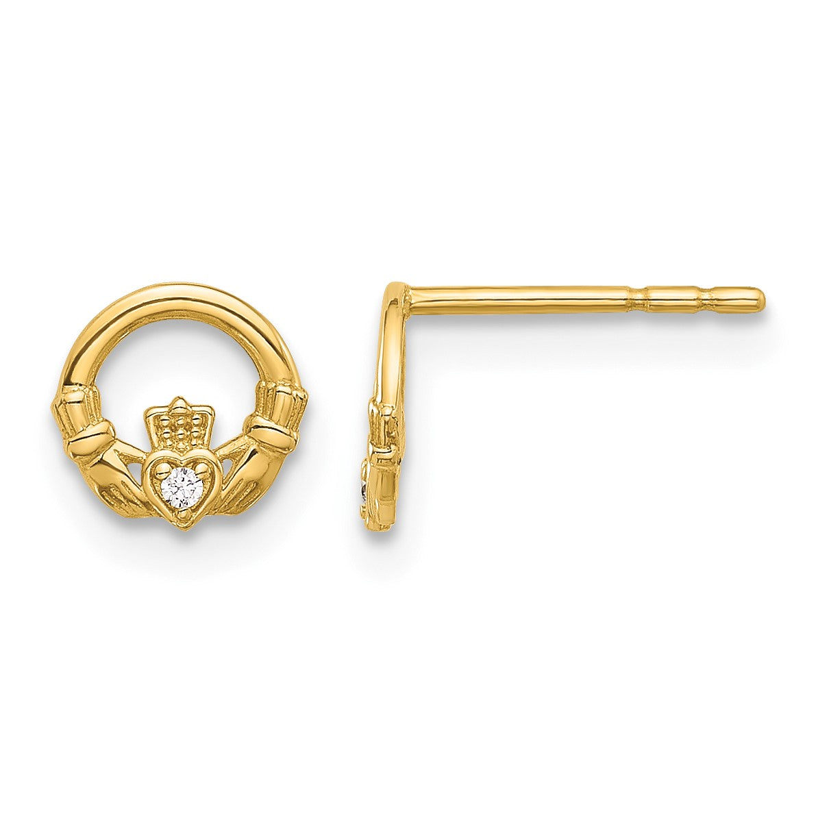 14K CZ Claddagh Post Earrings
