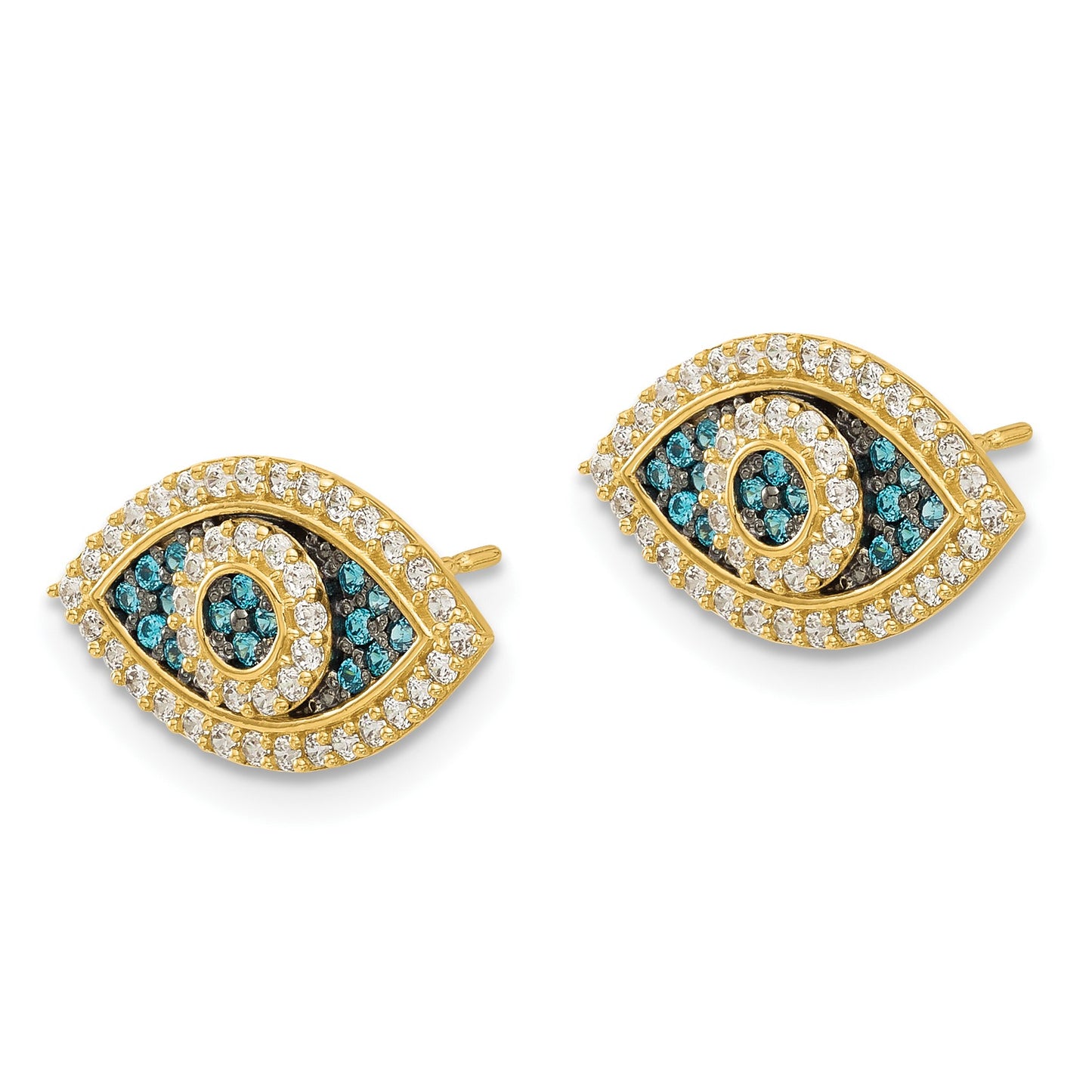 14k with Black Rhodium Polished Blue and White CZ Evil Eye Post Earrings