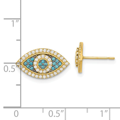 14k with Black Rhodium Polished Blue and White CZ Evil Eye Post Earrings