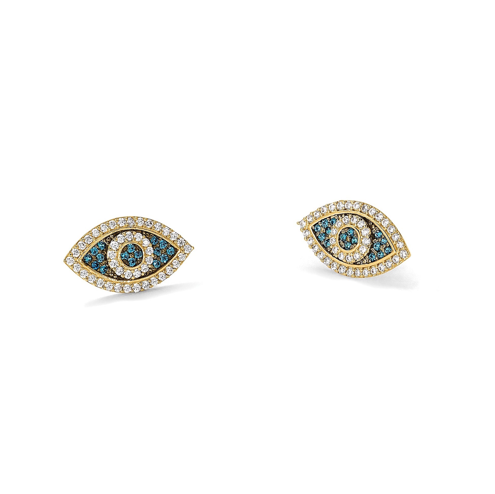 14k with Black Rhodium Polished Blue and White CZ Evil Eye Post Earrings