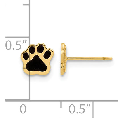 14K Polished Paw with Black Enamel Post Earrings