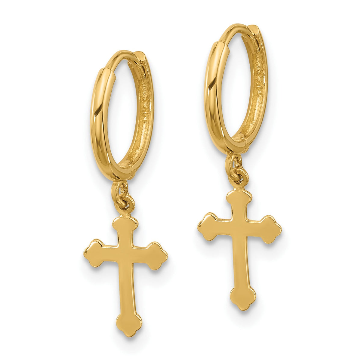 14K Cross Dangle Hinged Hoop Earrings