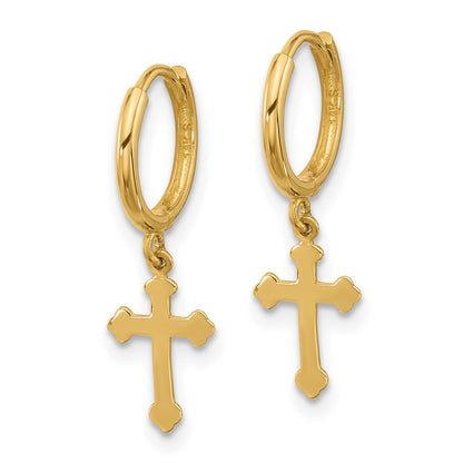 14K Hinged Dangle Cross Hoop Earrings