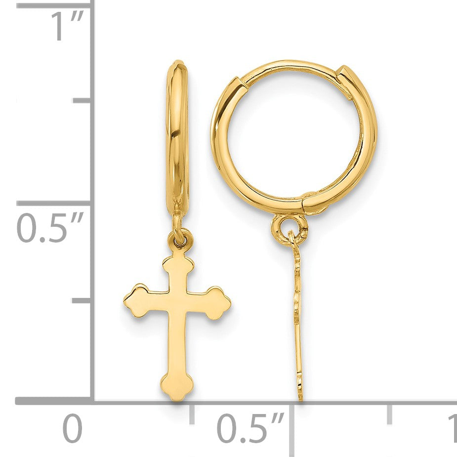 14K Cross Dangle Hinged Hoop Earrings