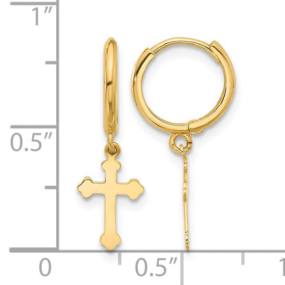 14K Cross Dangle Hinged Hoop Earrings