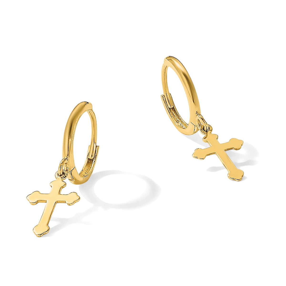 14K Cross Dangle Hinged Hoop Earrings