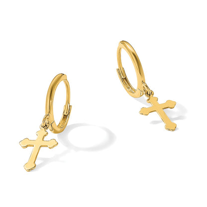 14K Cross Dangle Hinged Hoop Earrings
