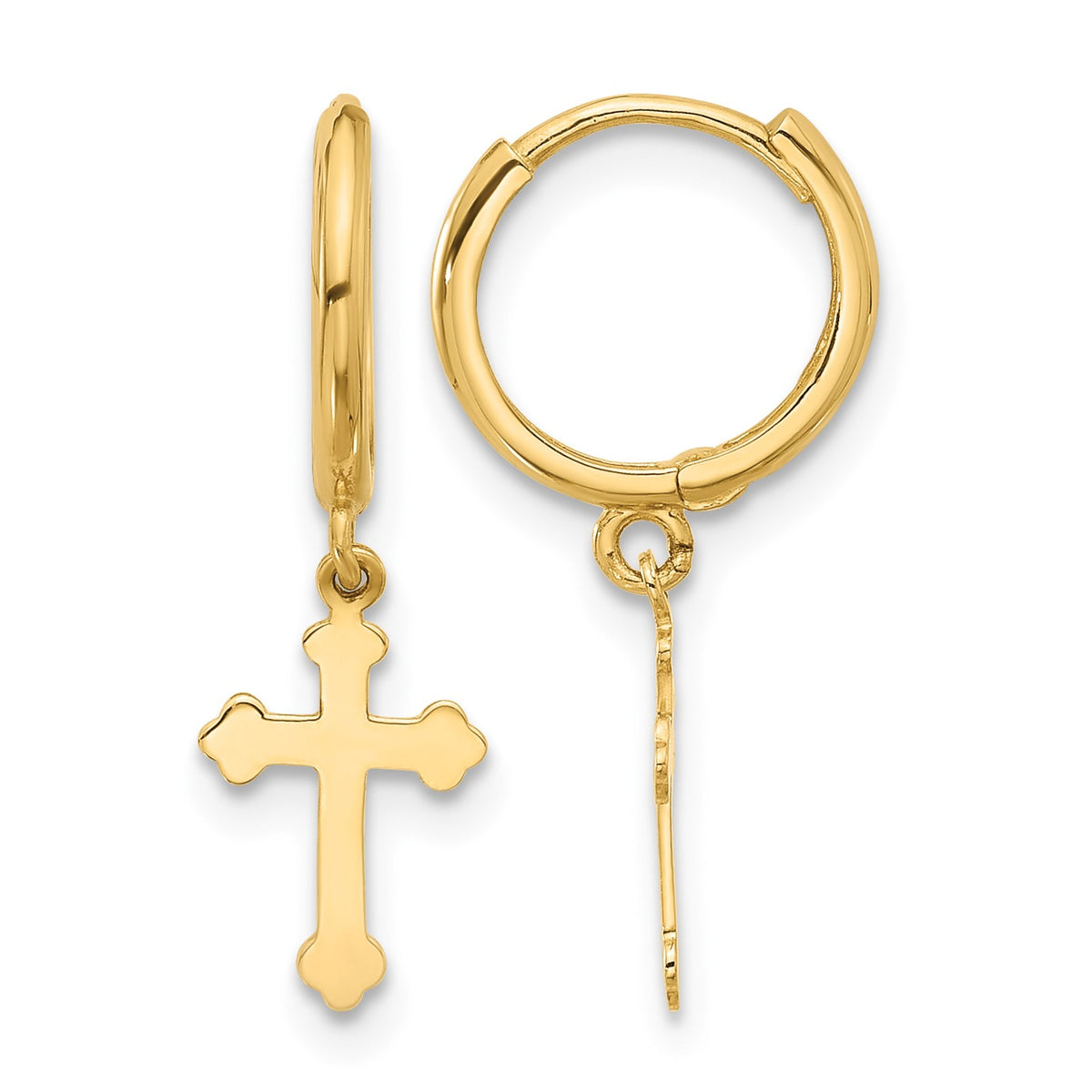 14K Cross Dangle Hinged Hoop Earrings