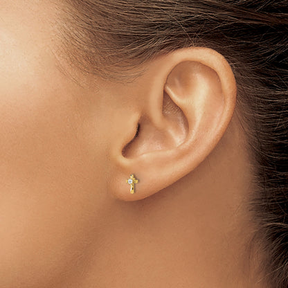 14K Polished Diamond-cut Mini CZ Cross Post Earrings