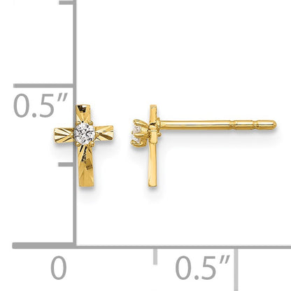 14K Polished Diamond-cut Mini CZ Cross Post Earrings