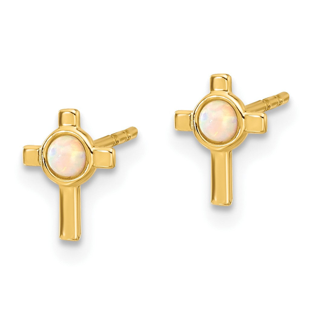 14K Lab Created Opal Mini Cross Post Earrings