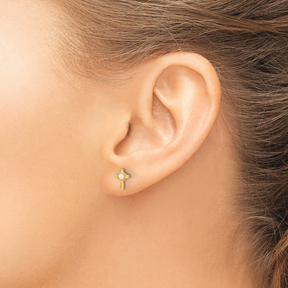 14K Lab Created Opal Mini Cross Post Earrings