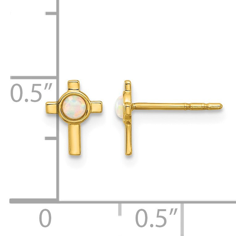 14K Lab Created Opal Mini Cross Post Earrings