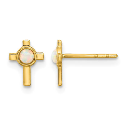 14K Lab Created Opal Mini Cross Post Earrings