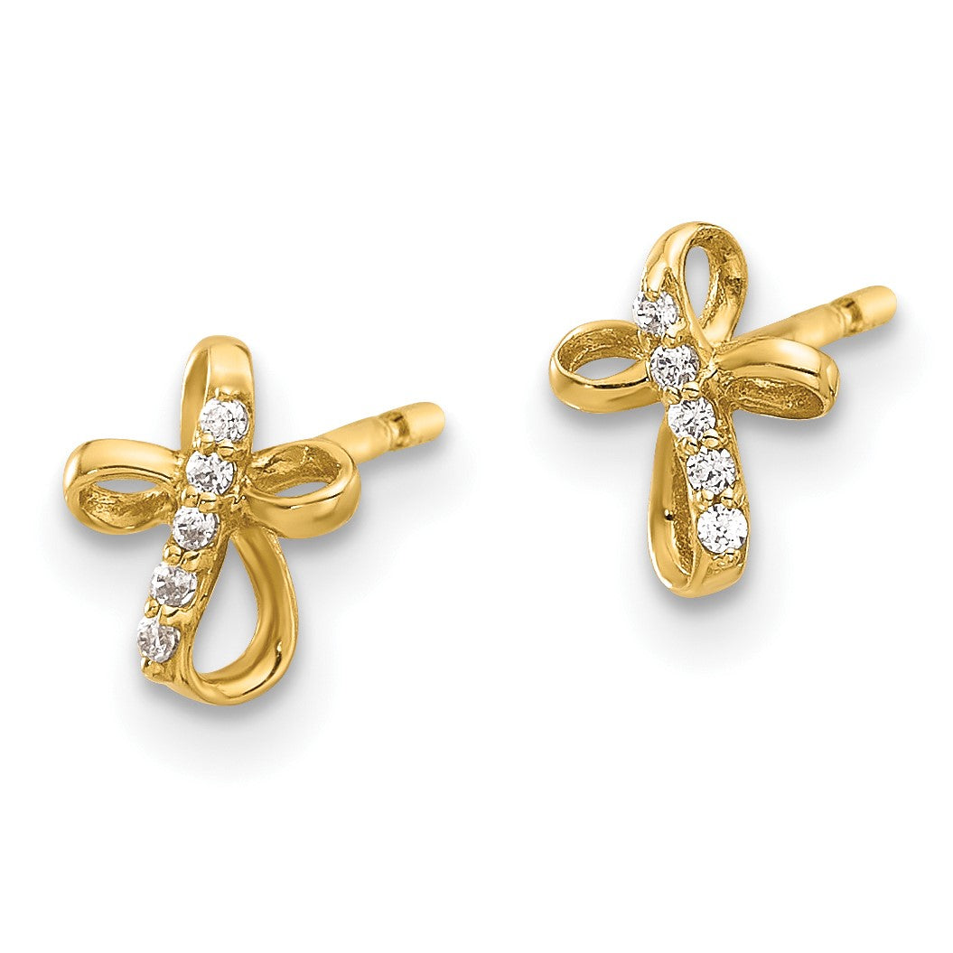 14K Mini CZ Cross Post Earrings