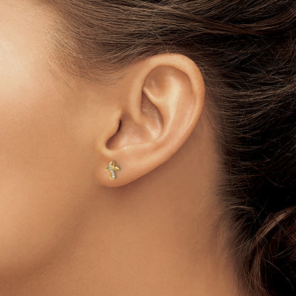 14K Mini CZ Cross Post Earrings