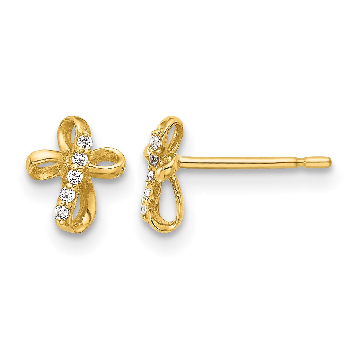 14K Mini CZ Cross Post Earrings