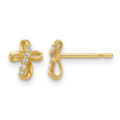 14K Mini CZ Cross Post Earrings