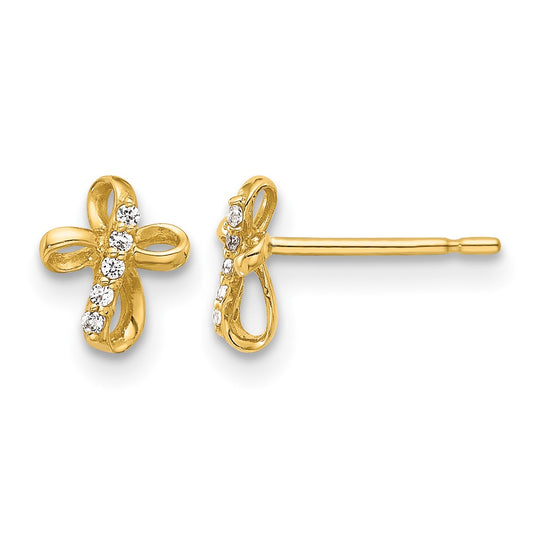 14K Mini CZ Cross Post Earrings