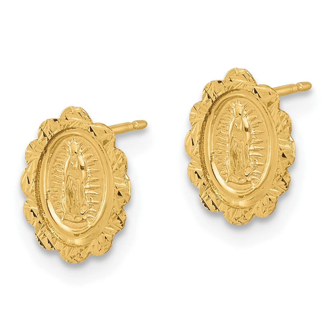 14K Diamond-Cut Small Miraculous Medal Post Earrings