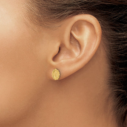 14K Diamond-Cut Small Miraculous Medal Post Earrings