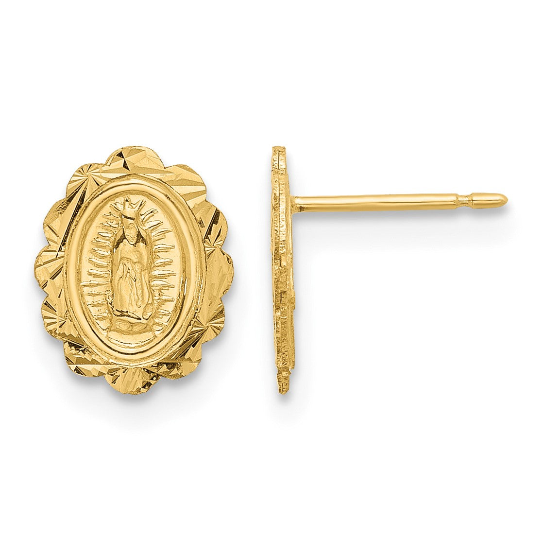 14K Diamond-Cut Small Miraculous Medal Post Earrings