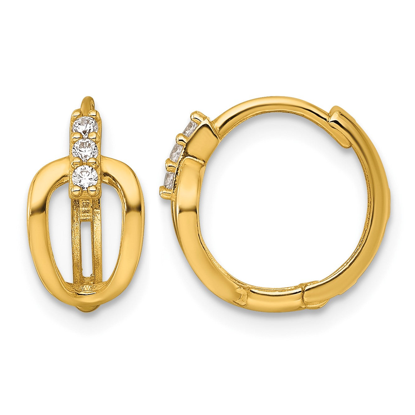 14k Polished Fancy CZ Round Hinged Hoop Earrings