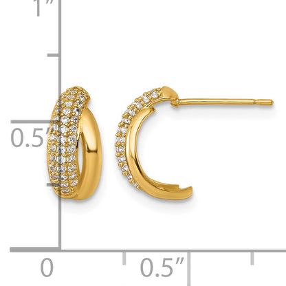 14k Polished Fancy Pave CZ J-Hoop Post Earrings