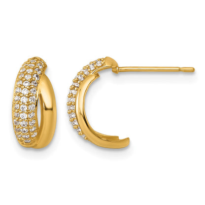 14k Polished Fancy Pave CZ J-Hoop Post Earrings