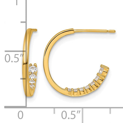 14k Polished Fancy Inside CZ J-Hoop Post Earrings