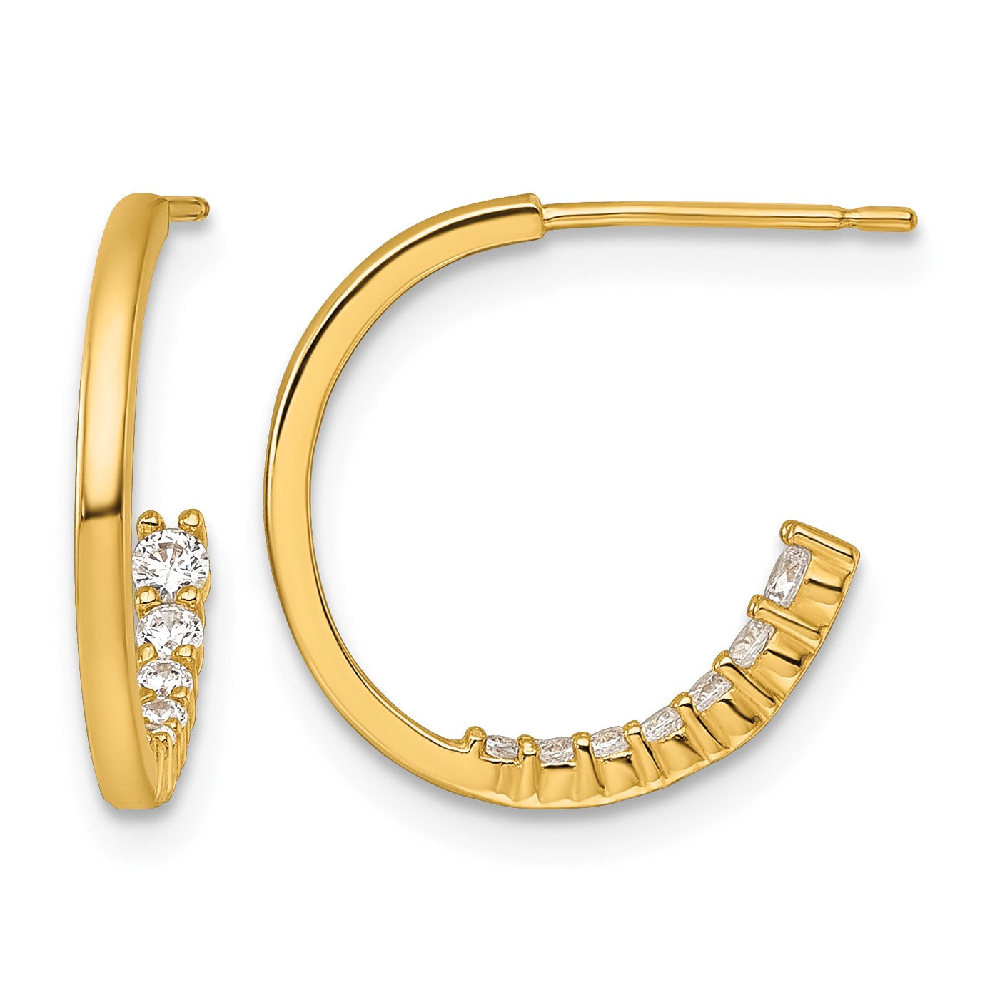 14k Polished Fancy Inside CZ J-Hoop Post Earrings