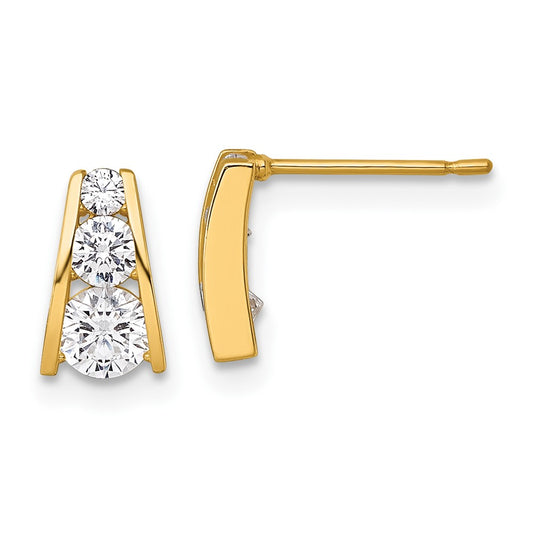 14k Polished Graduated CZ Post Earrings