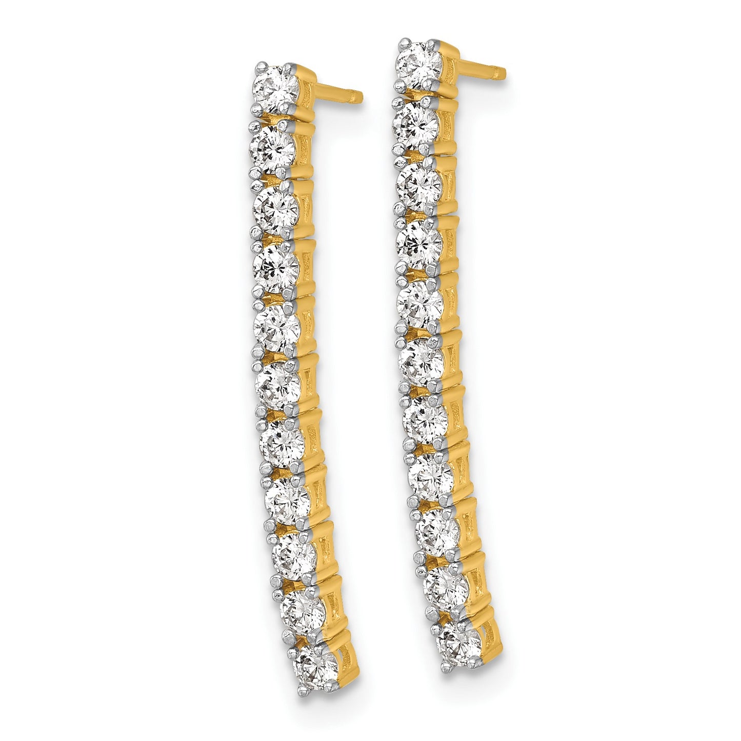 14k Polished CZ Bar Dangle Post Earrings