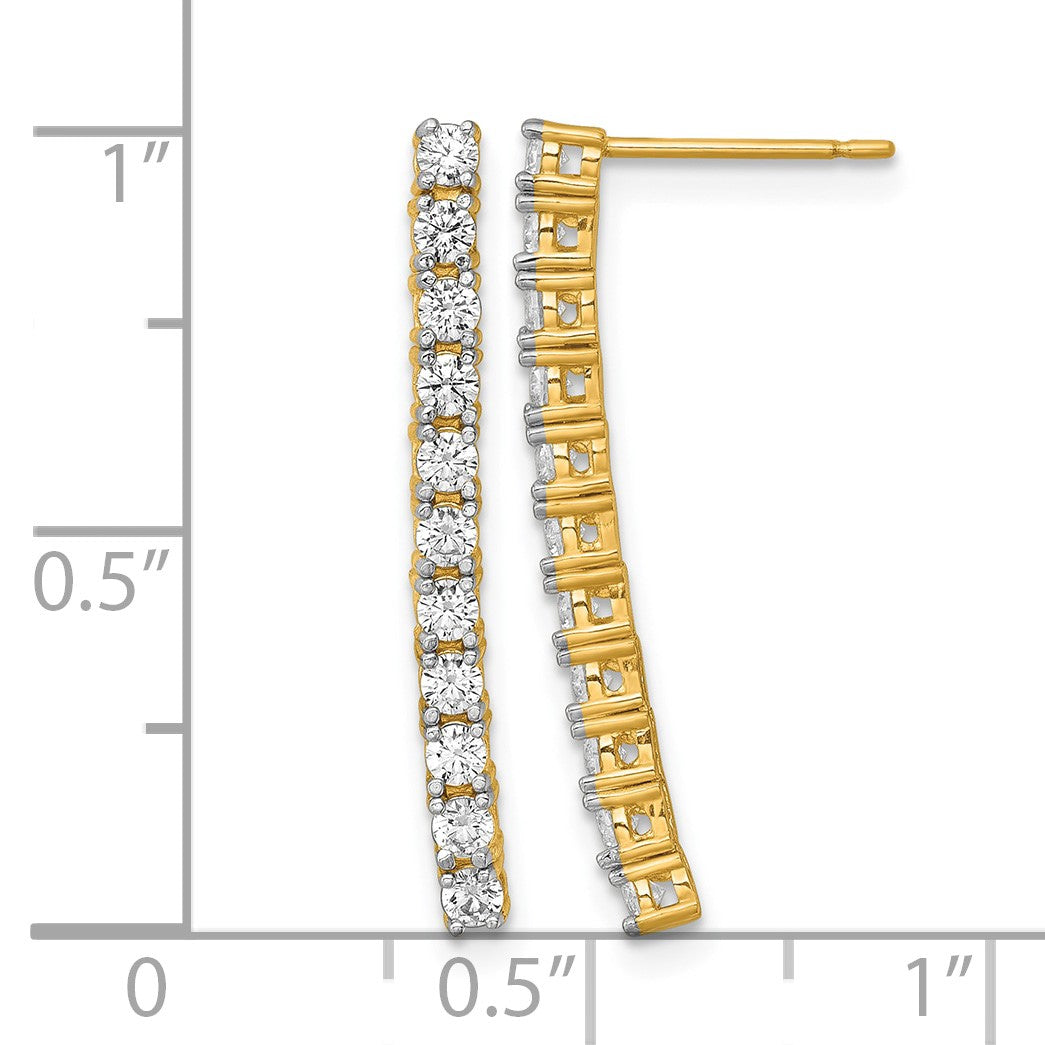 14k Polished CZ Bar Dangle Post Earrings