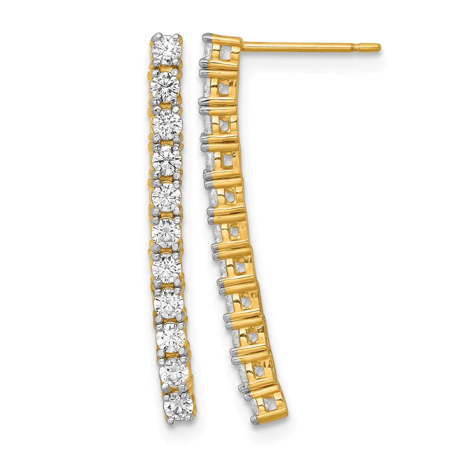 14k Polished CZ Bar Dangle Post Earrings