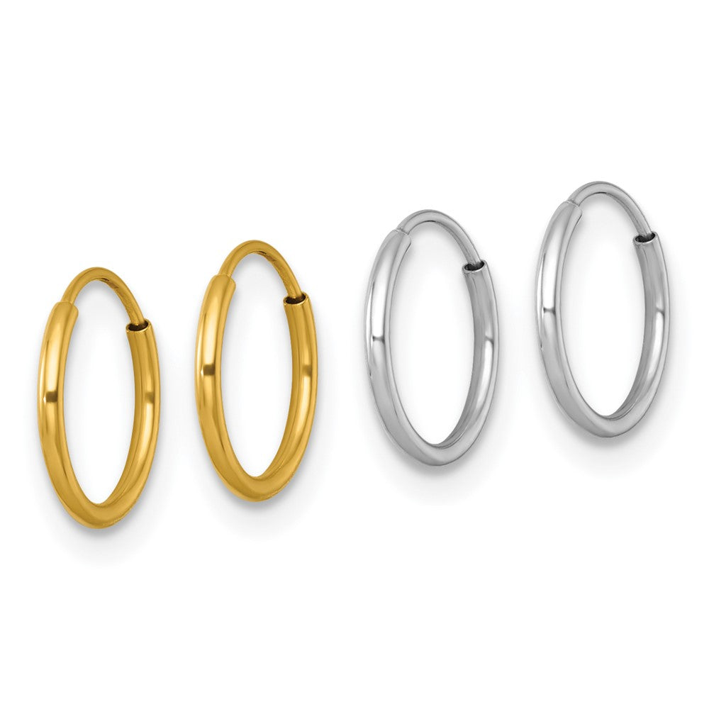 14k Two-tone Set of Two Pairs 1.00mm Endless Hoop Earrings