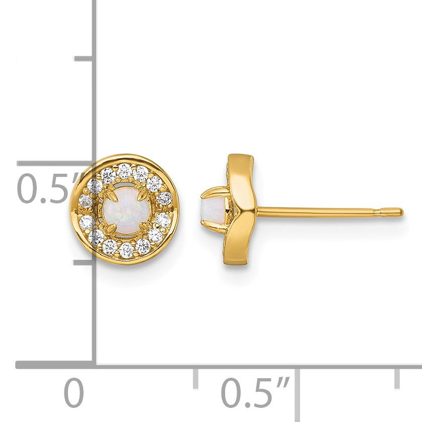 14k Polished Lab Created Opal and CZ Halo Post Earrings