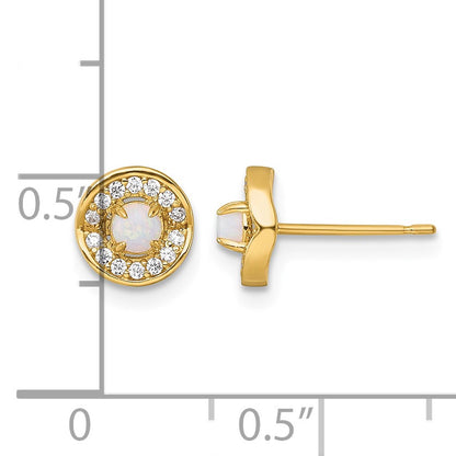 14k Polished Lab Created Opal and CZ Halo Post Earrings