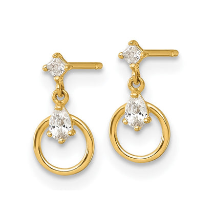 14k Polished CZ Circle Post Dangle Earrings