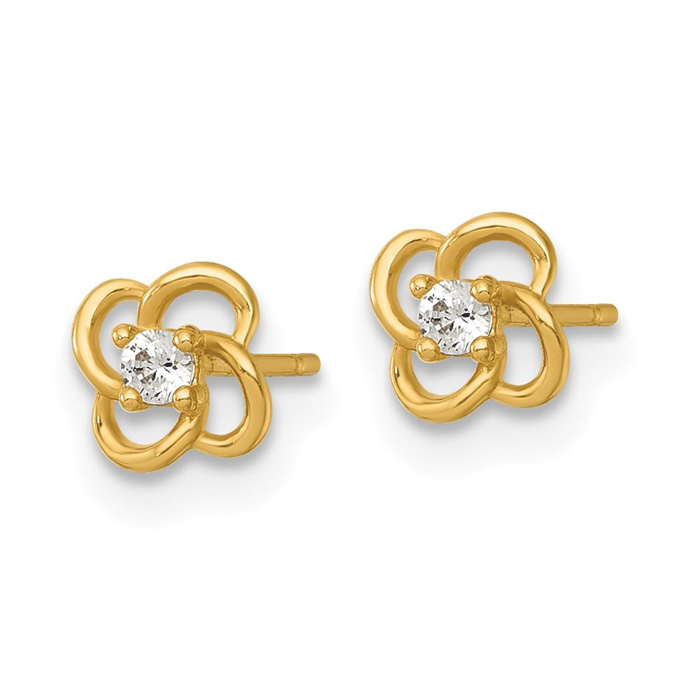 14k Polished CZ Flower Post Earrings