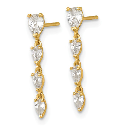 14k Polished Fancy CZ Post Dangle Earrings