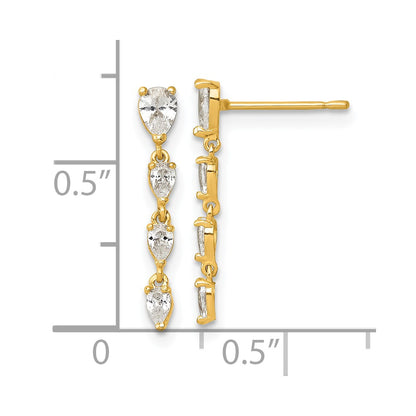 14k Polished Fancy CZ Post Dangle Earrings