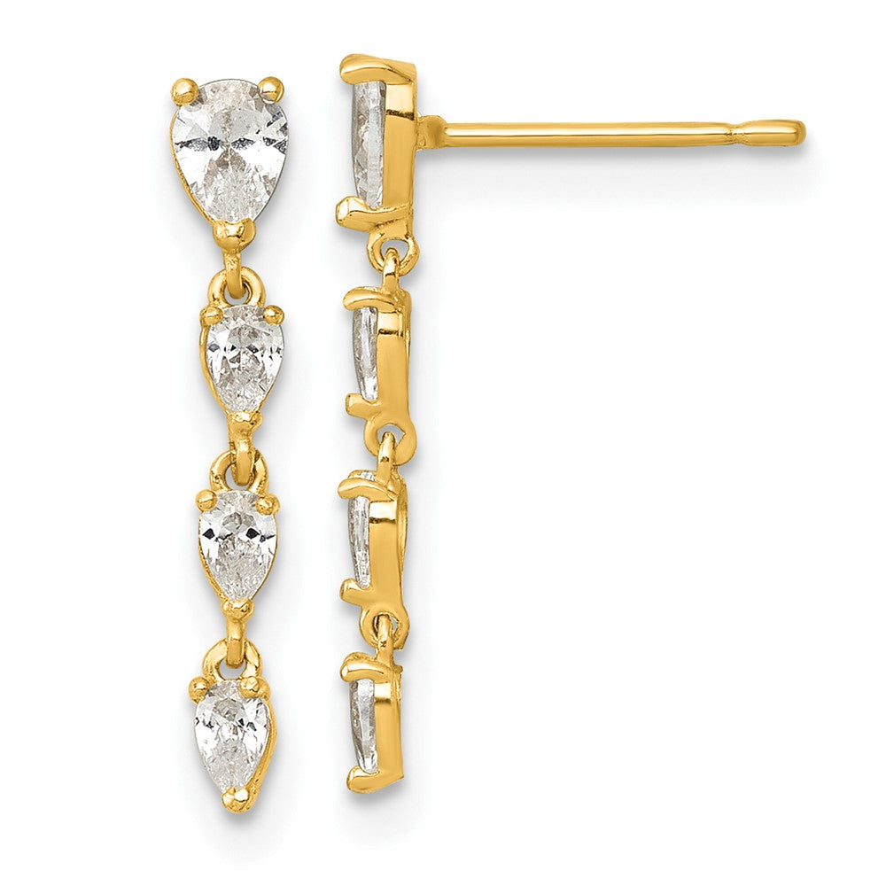 14k Polished Fancy CZ Post Dangle Earrings