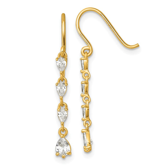 14k Polished Fancy CZ Teardrop Dangle Earrings