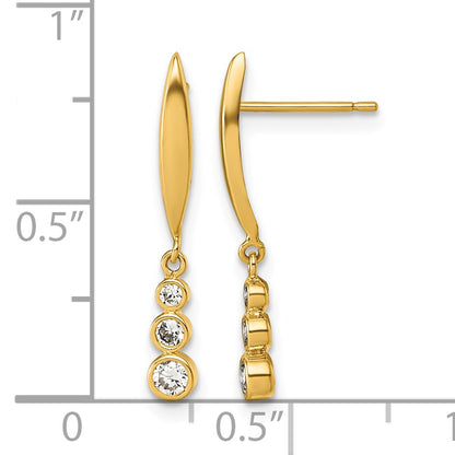 14K Polished Graduated Triple CZ Dangle Post Earrings