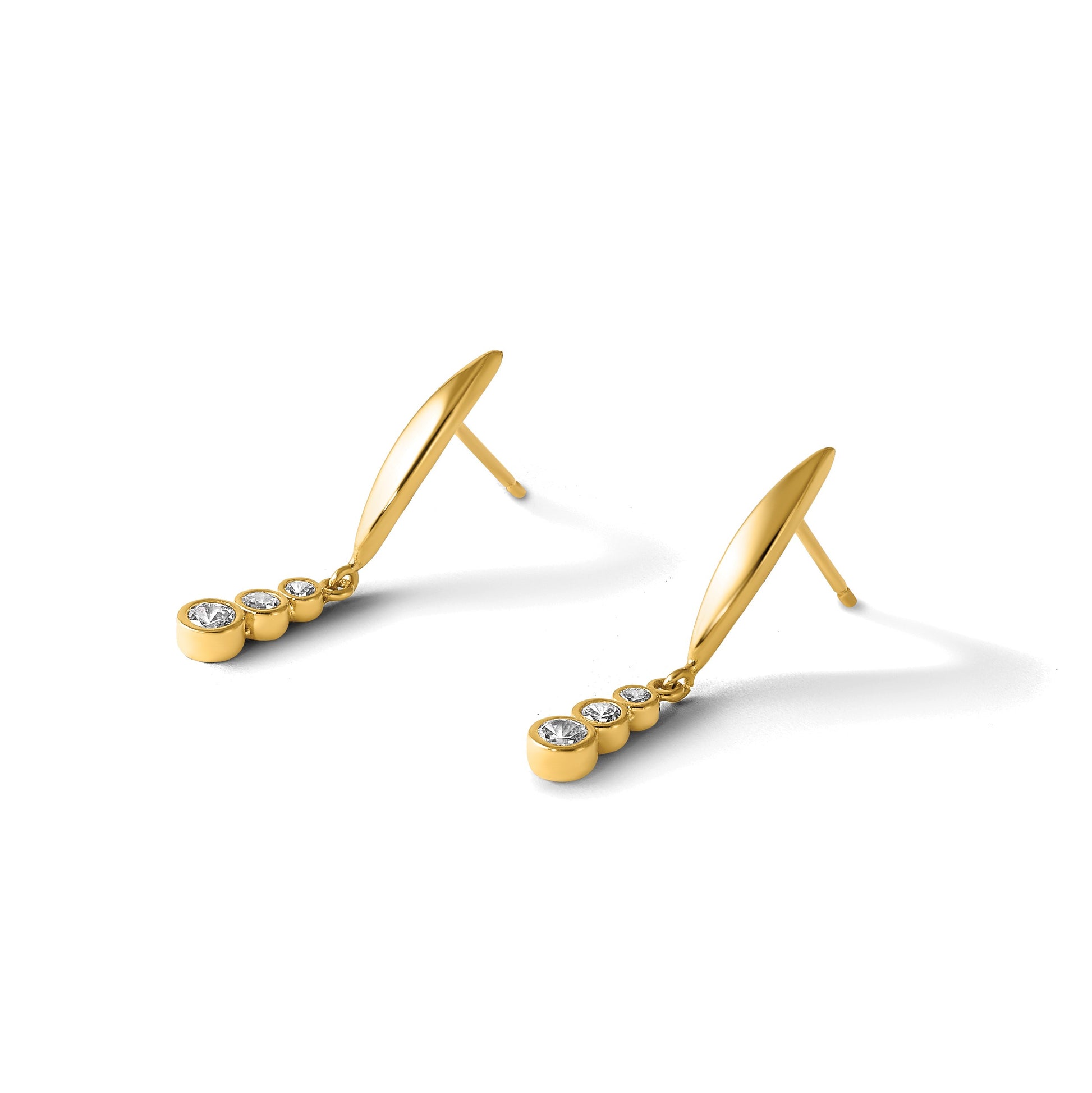 14K Polished Graduated Triple CZ Dangle Post Earrings